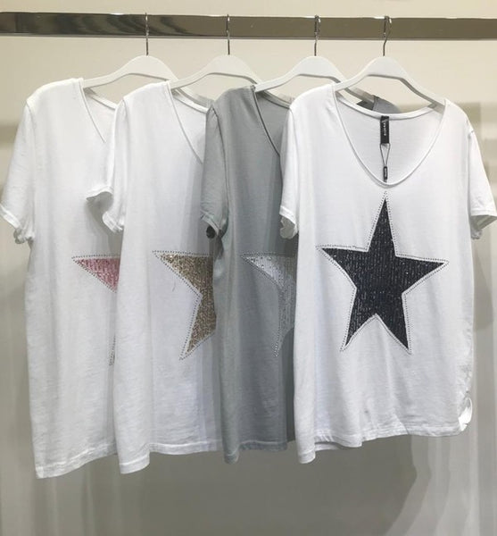 Two Tone Sequin Star Short Sleeve Tee