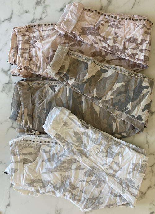Distressed Camouflage Crinkle Joggers